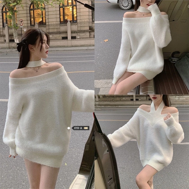 (CÓ SẴN)ÁO LEN TRỄ VAI LÔNG THỎ MẶC ĐƯỢC 2 KIỂU