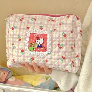 Dễ Thương Hello Kitty Trang Điểm Mỹ Phẩm Túi Zip Túi Du Lịch Di Động Dung Tích Lớn Túi Bảo Quản Túi Rửa