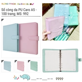 KLONG - Sổ còng da 7 màu để chọn - Da PU ruột CARO /  DOT / LINED / PLANNER size A5 - 100 trang; MS: 992 🐻🌸🌸