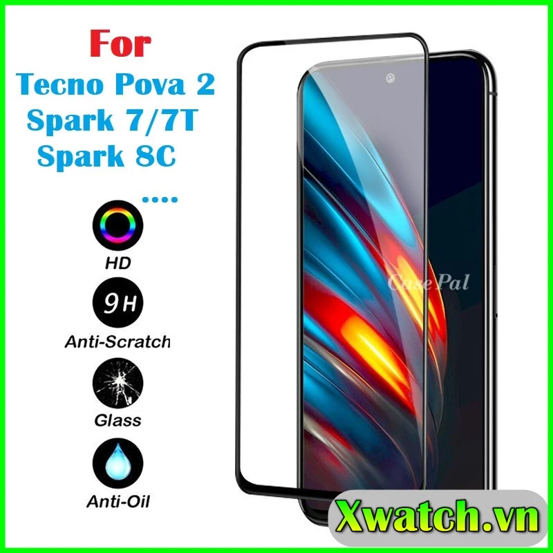 Kính Cường Lực Full Màn cho Tecno Pova 4 3 Pova 2 Spark 7 7T 9T Spark 6 go Spark 8C POP 5 Lte Pova Neo Camon 19 pro