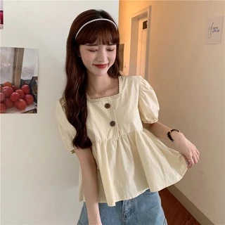 Áo Crop top Cổ Vuông Tay Phồng Rộng Thời Trang Mùa Hè Mới Dành Cho Nữ 2022