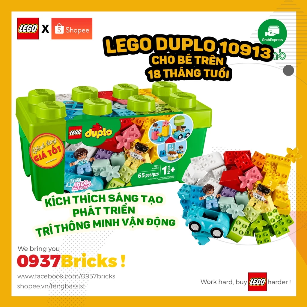 [CHO BÉ NHỎ] LEGO DUPLO Thùng Gạch Duplo Sáng Tạo SIZE LỚN XXL 10913 cho bé nhỏ 18 tháng tuổi 0937Bricks