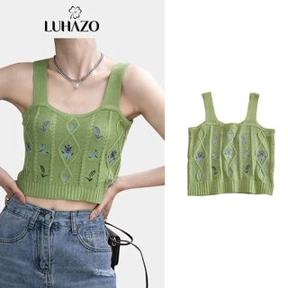 Áo 2 dây bản to LUHAZO croptop sexy kiểu Hàn Quốc phong cách Ulzzang nhiều màu ôm body thêu hoa Siêu Hot DK8T302