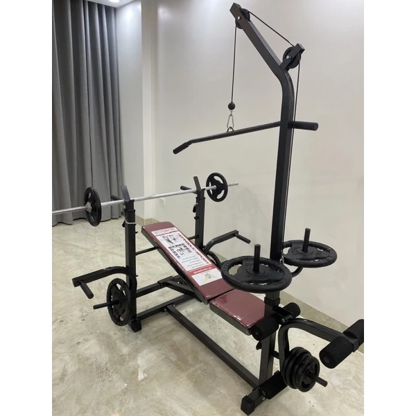 COMBO ghế tập tạ đa năng Hoàng Đức kèm đòn 1.5m và 50kg tạ gang (ẢNH THẬT TỰ CHỤP,TỰ QUAY)