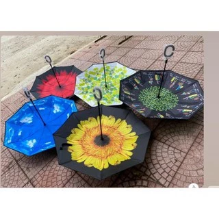 Ô dù gấp ngược 3D thông minh in hình họa tiết