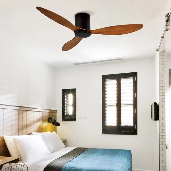 Quạt trần đèn trần thấp Trang trí Phong cách Hiện Đại ( 3 Cánh Nhựa ABS vân Gỗ) 52DY-G