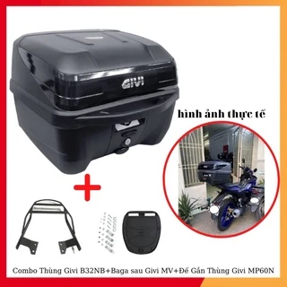 Combo Thùng Sau Givi B32NB + Baga Sau Givi MV + Đế Gắn Thùng Givi MP60N Gắn Cho Xe Winner 150/X - Exciter 2009/2011/150