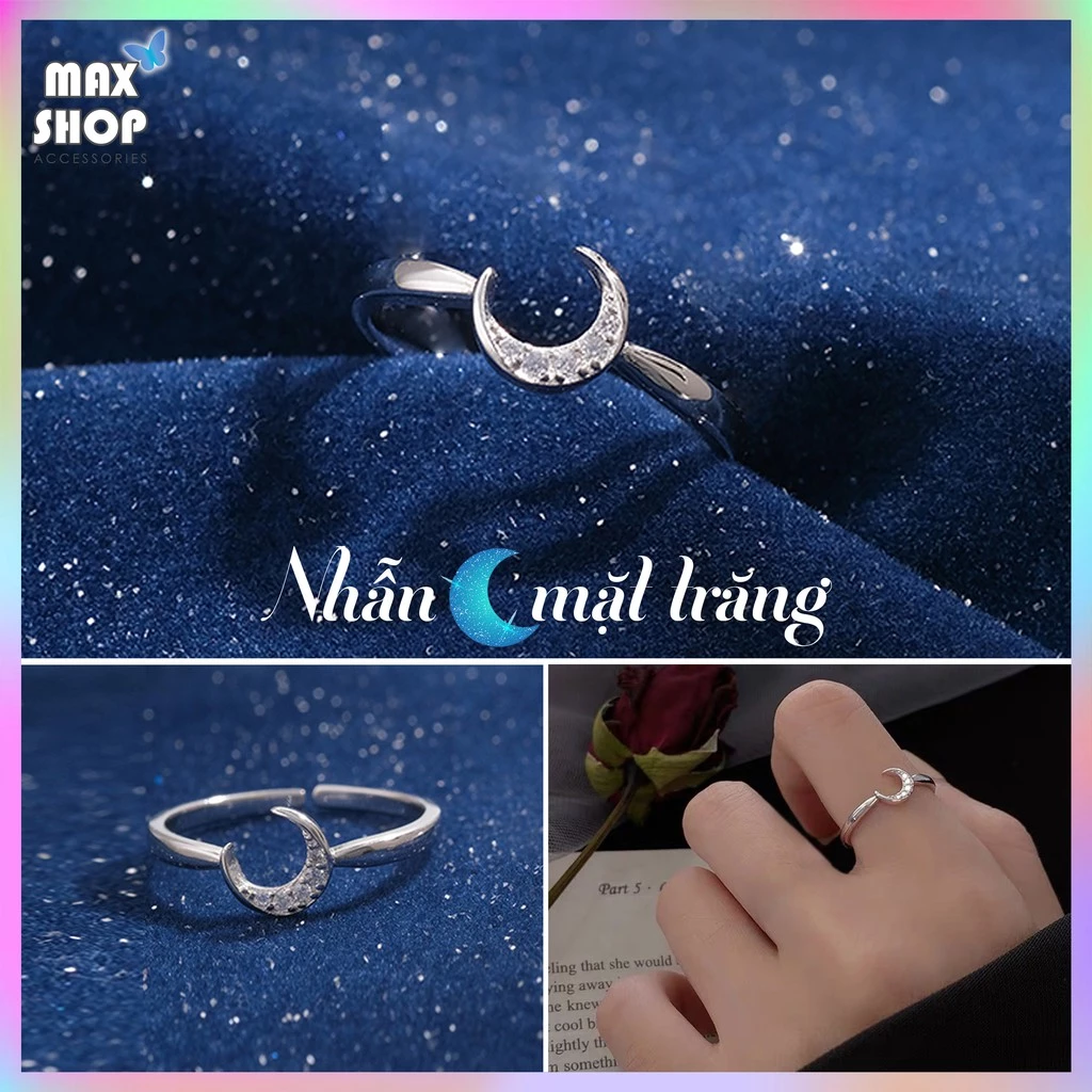 Nhẫn MẶT TRĂNG bạc 925 cao cấp sáng bóng bền màu có đính hạt cực xinh