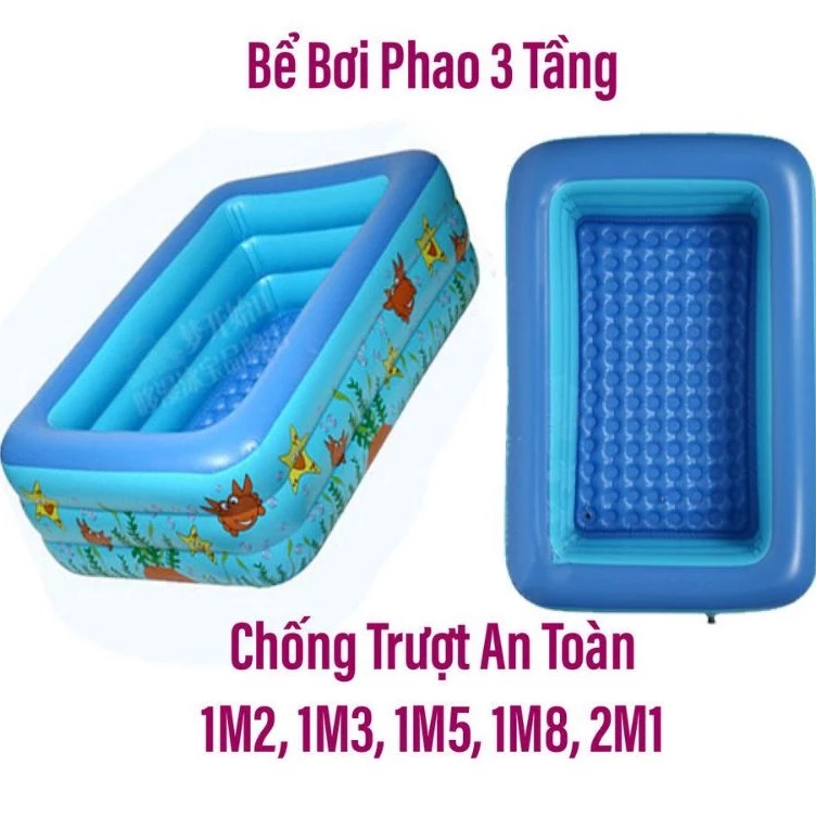 Bể bơi cho bé cao cấp Pikaboo hình chữ nhật đủ kích cỡ 2-3 tầng đáy 2 lớp chống trượt bền đẹp (SALE)