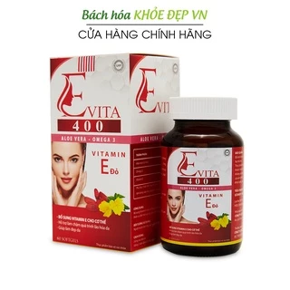 Viên uống Vitamin E đỏ, Omega 3, lô hội giúp đẹp da, giảm nám sạm da - 60 viên [E VITA 400 Chai đỏ]