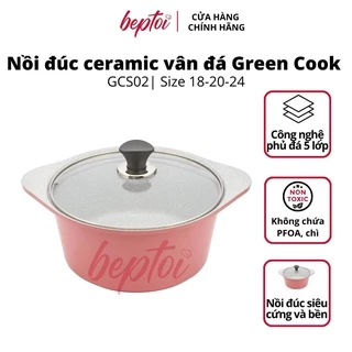 Nồi bếp từ đúc Ceramic chống dính vân đá hồng pastel Green Cook GCS02