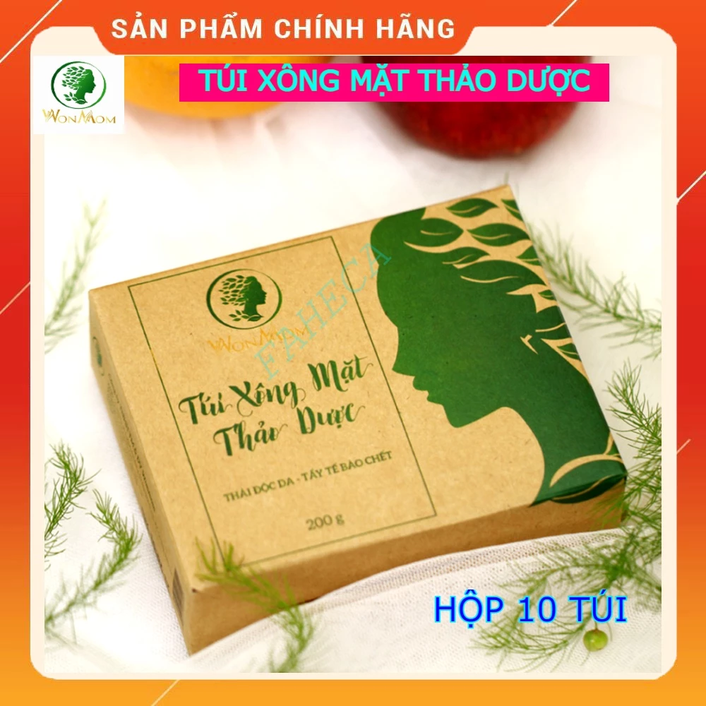 Túi xông mặt thảo dược WONMOM 100g sau sinh Hộp 10 túi - Giúp đẹp da, sáng da, ngừa mụn, se khít chân lông - Chính hãng