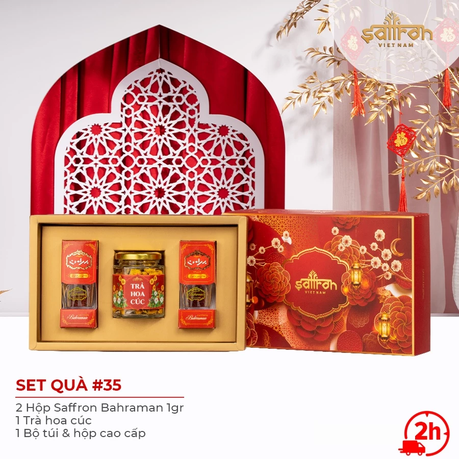 Set quà tặng trung thu Saffron Việt Nam gồm Nhụy Hoa Nghệ Tây và Trà hoa cúc