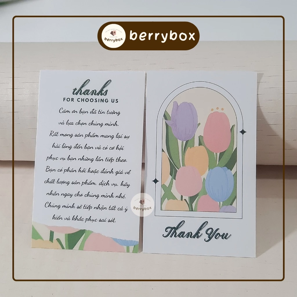 Cá | Set 50 card thank you, thiệp cảm ơn dễ thương Tulip Frame, size 9x5,5cm