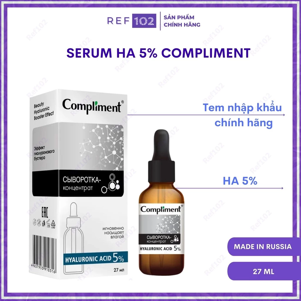 Serum HA Compliment Hyaluronic Acid 5% + B5 cấp nước, giữ ẩm, phục hồi 27ml