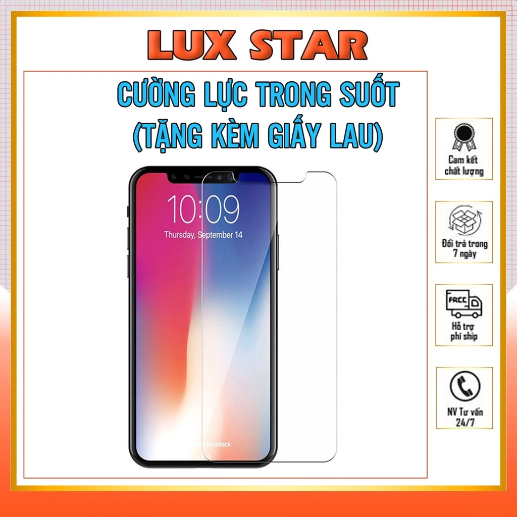 Kính cường lực iphone 9H trong suốt, bảo vệ bề mặt tốt 6/6s/7/7plus/8/8plus/x/xr/xs/11/12/13/14/plus/pro/max