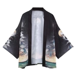 Áo Khoác Kimono Tay Ngắn Mỏng In Họa Tiết Phong Cách Nhật Bản Thời Trang Cho Nam