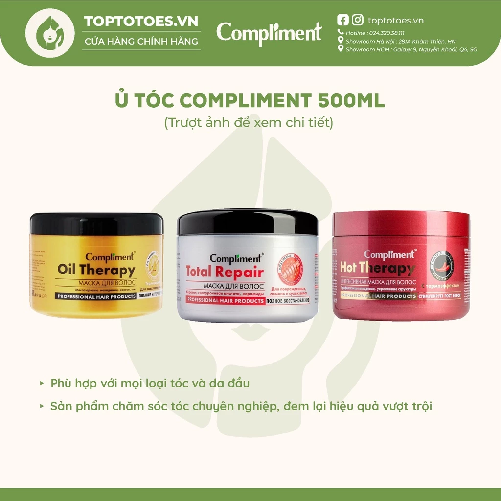 Ủ tóc Compliment Therapy phục hồi, dưỡng tóc chắc khỏe, bóng mượt, bồng bềnh, kích mọc tóc 500ml