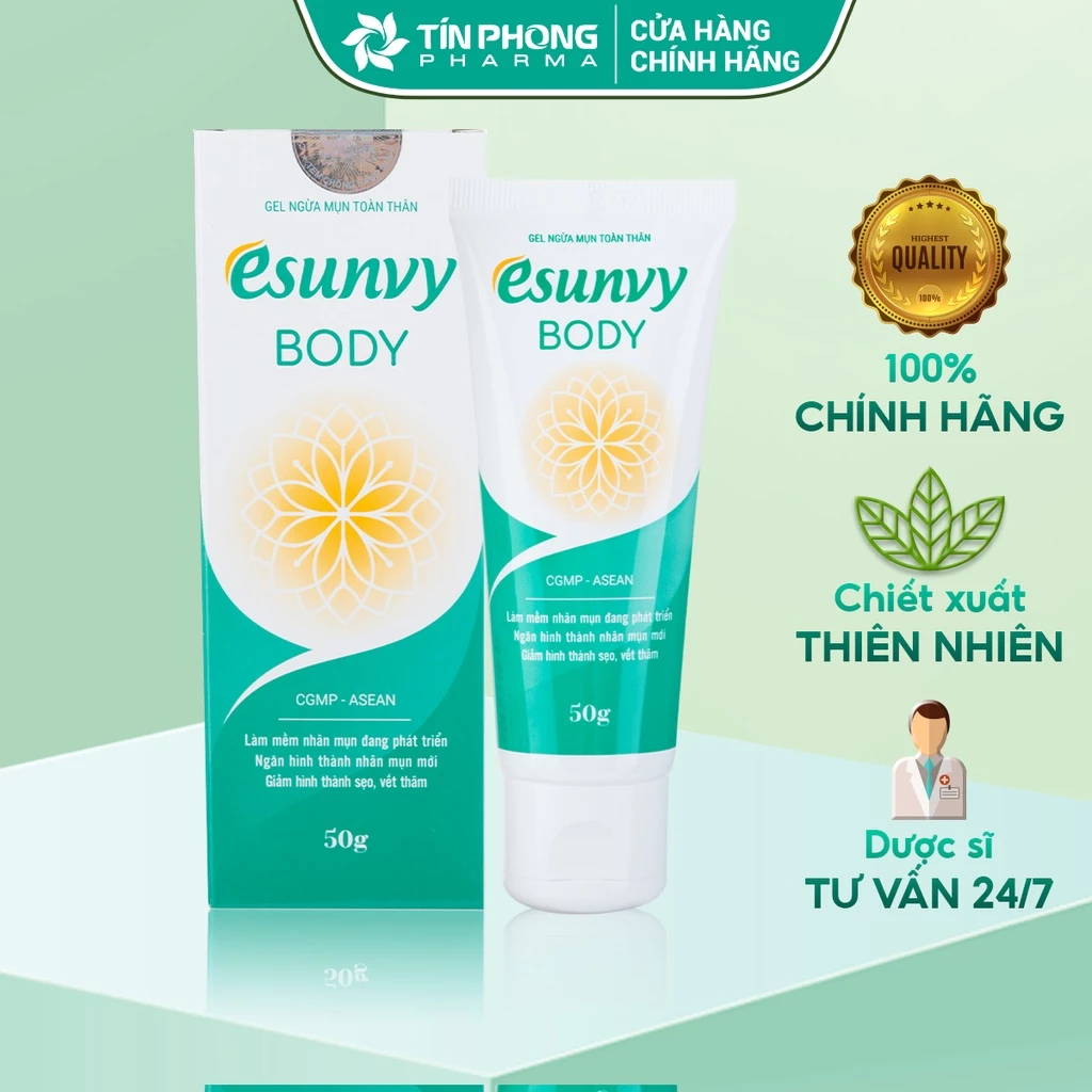 Gel Giảm Mụn Lưng và Toàn Thân Esunvy Body Giúp Sạch Mụn, Hết Thâm, Mờ Sẹo Dùng Cho Mọi Loại Da Tuýp 50g TMP016