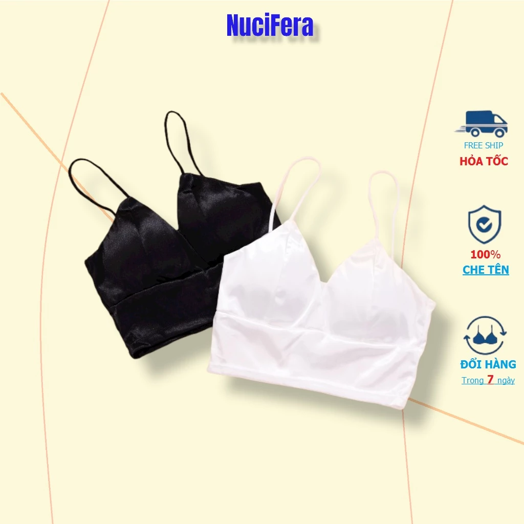 Áo Bra croptop satin cài khuy bản to_ NuciFera