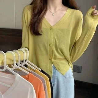 Áo cardigan tay dài dáng rộng dễ phối đồ phong cách retro thời trang mùa hè cho nữ