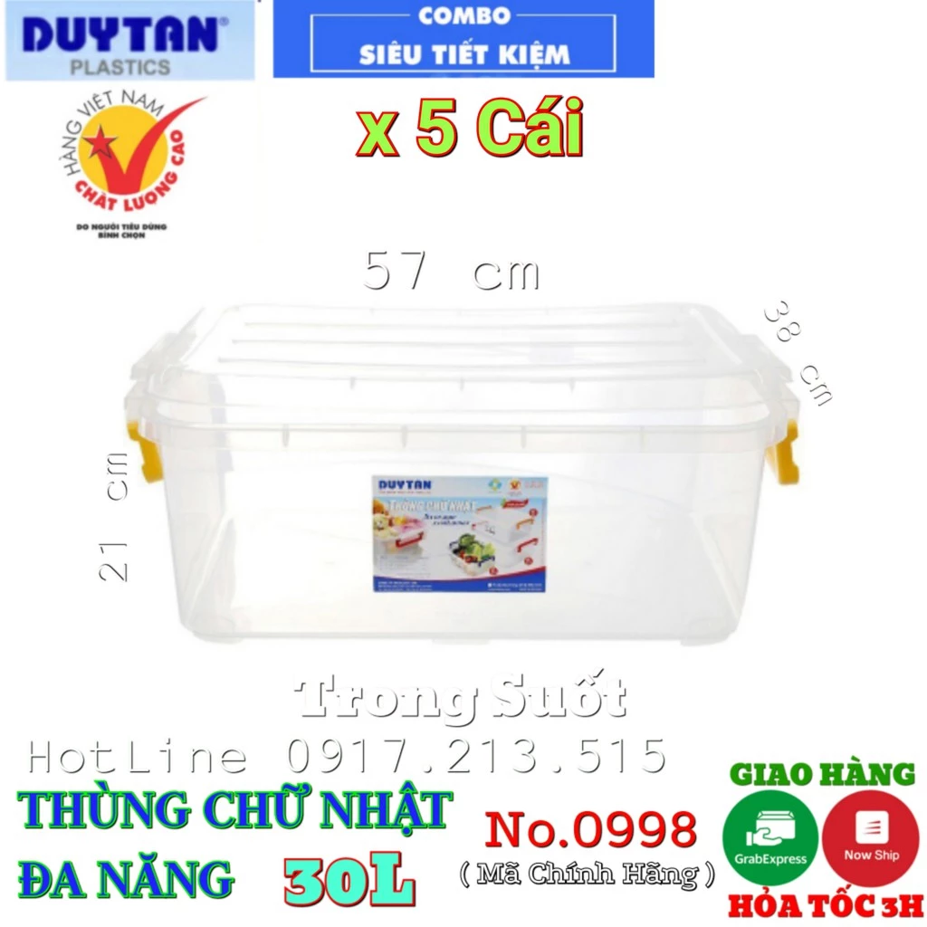 { Tổng kho giá rẻ }⭐️ COMBO 5 ⭐️ Thùng nhựa duy tân 30L trong suốt