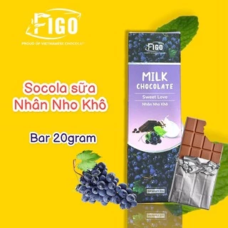 Kẹo socola thanh vị sữa nhân Nho Khô tăng cân Figo 20g, đồ ăn vặt cho bé, healthy