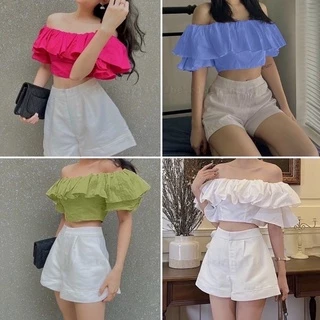 ÁO CROPTOP BẸT VAI BÈO XINH CHẠY NHÚN SAO ÔM ĐẸP A100