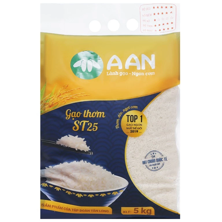 Gạo thơm ST25 thương hiệu A An túi 5kg - Top 1 gạo ngon nhất thế giới