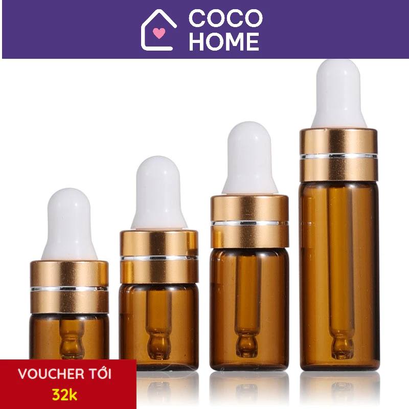 Combo 10 lọ chiết serum thủy tinh cao cấp mạ vàng - Chai chiết serum 1ml, 2ml, 3ml, 5ml