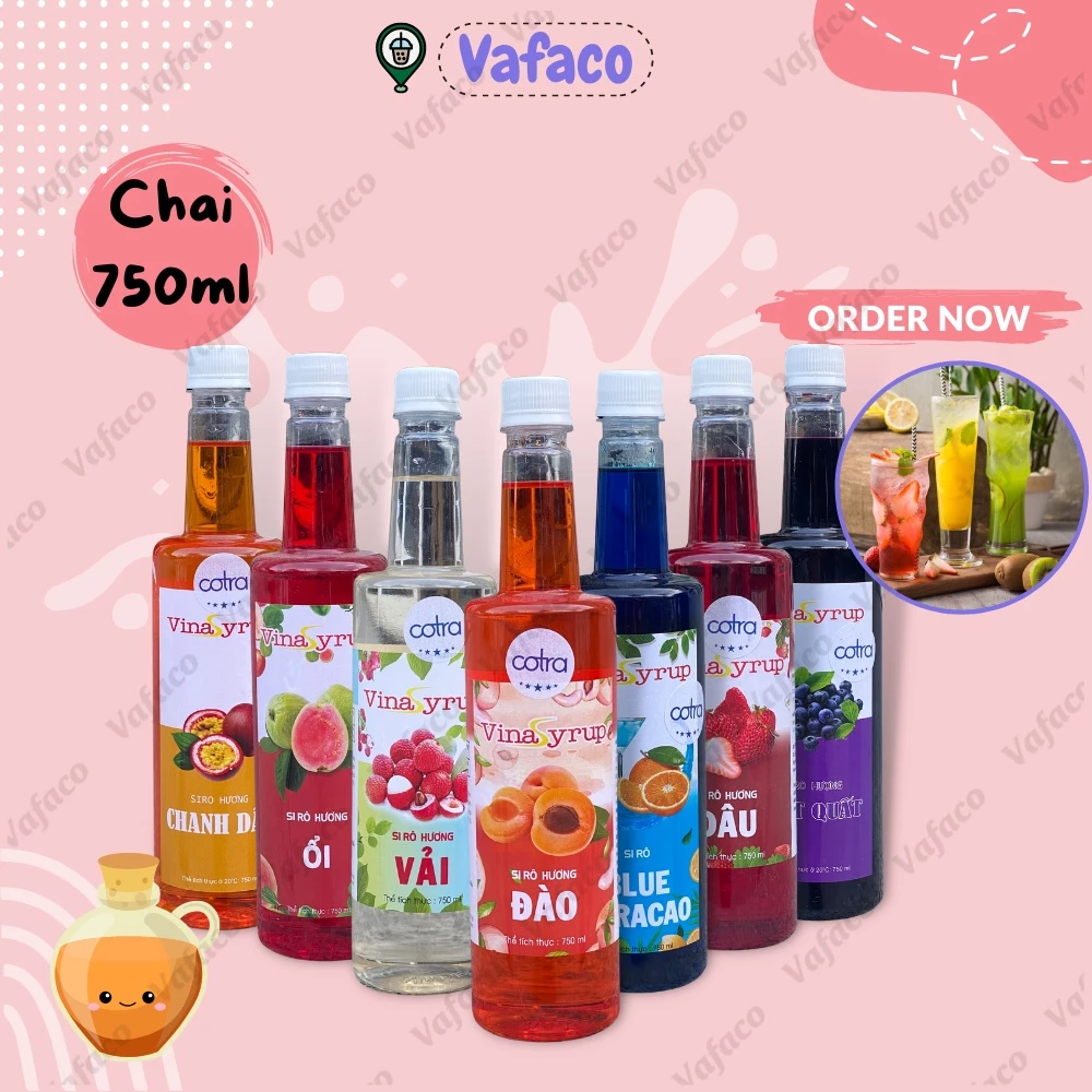 Siro VinaSyrup Chai 750ml - Syrup Làm Trà Đào Trà Trái Cây Đủ Các Mùi Vị Cotra