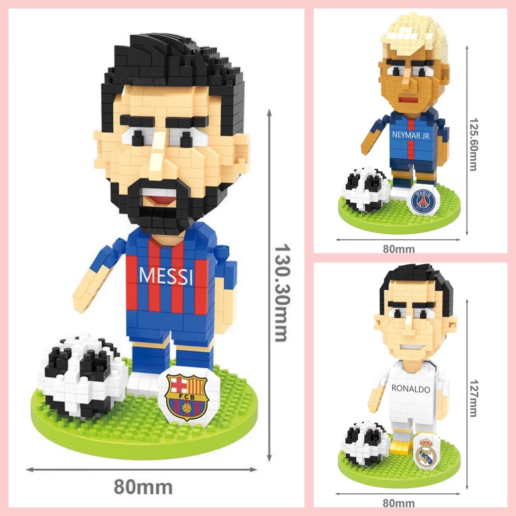 Mô hình lắp ráp hình cầu thủ Messi, Neymar, Cr7 phong cách thể thao, bộ sưu tập xếp hình bóng đá