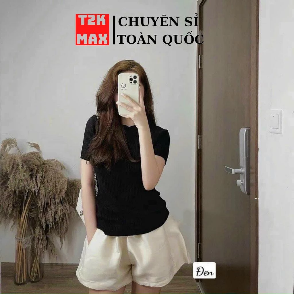 Set 3 áo thun tăm gân hàng xuất xịn - Áo thun nữ cổ tròn tay ngắn ôm body - T2K Max