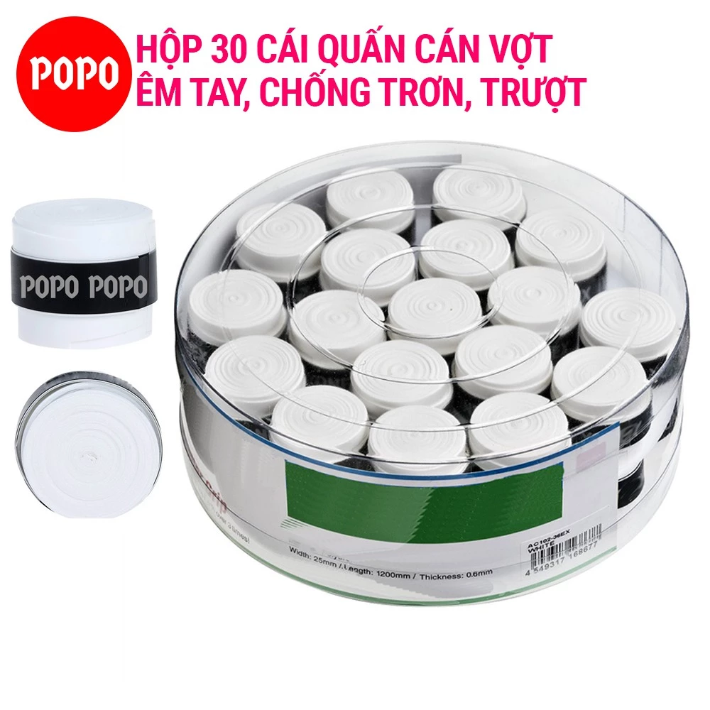 Quấn cán vợt Tennis cầu lông POPO OG1 (Hộp 30 cái) mềm mại thoáng khí độ bền cao