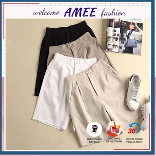 Quần đùi đũi Amee Fashion ống rộng khoá thật, Quần short lửng nữ, Chất đũi mềm mịn, mướt mặc siêu mát