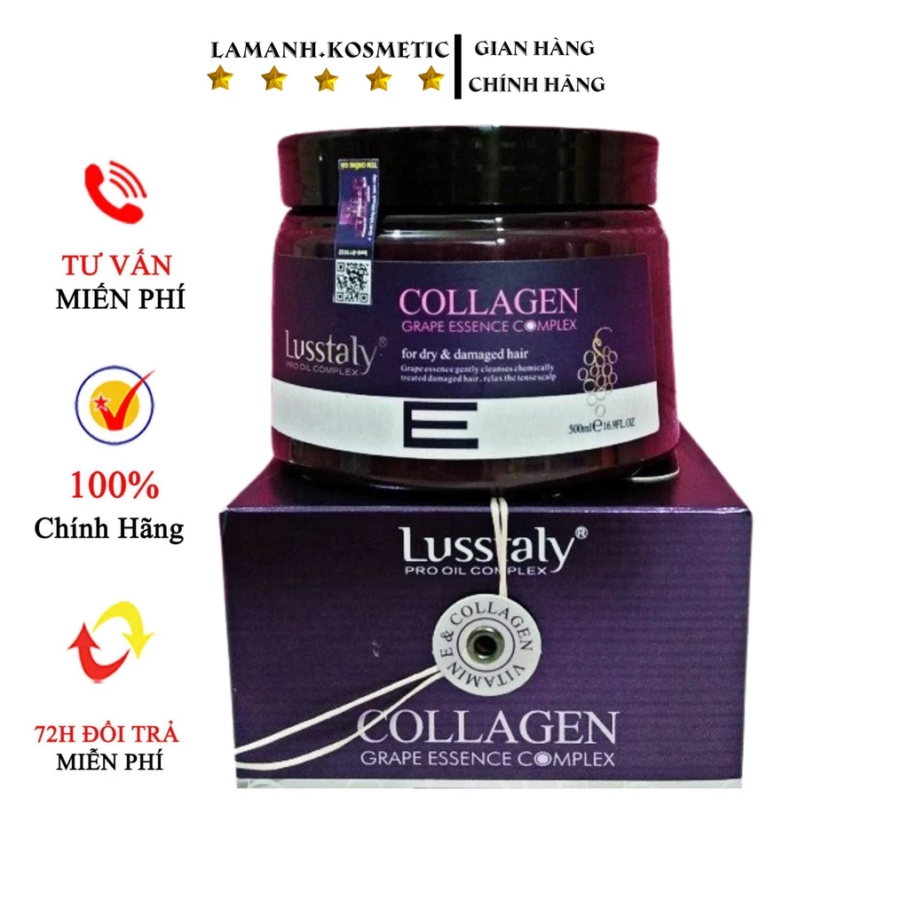 Ủ tóc hấp phục hồi tóc kem hấp hấp tóc LUSSTALY COLLAGEN VITAMIN E Collagen Keratin hũ 500ml