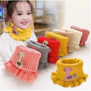 Khăn len ống quàng cổ nhún bèo đính họa tiết xinh xắn cho bé gái (Hàng chất lượng cao)