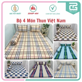 Bộ Ga Giường 4 món Thun Lạnh Việt Nam ( 1 ga + 2 áo gối nằm + 1 áo gối ôm)