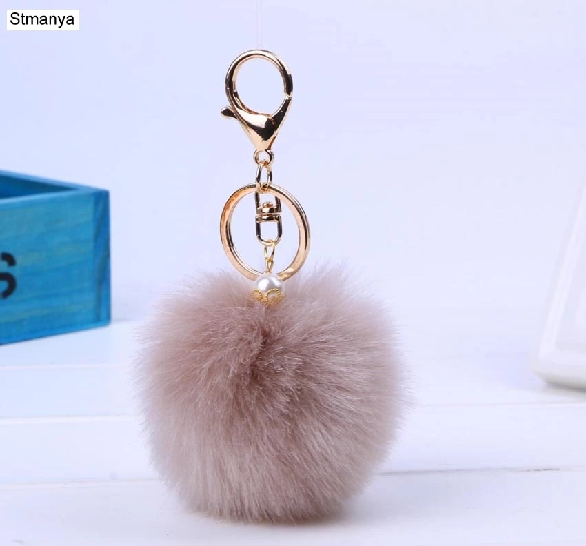 Phụ Nữ Mới Lông Móc Chìa Khóa Xe Móc Khóa 8cm pompom 13 Màu Sắc Với Ngọc Trai Túi charm Dễ Thương Xe Chìa Khóa Vòng 16002