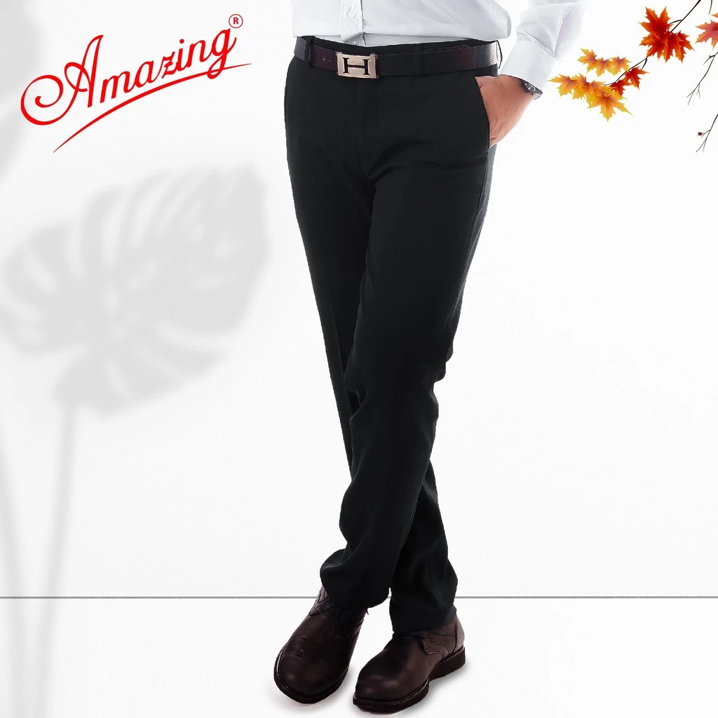 Quần tây âu nam Amazing đen và xanh,vải cashmer 2 da, ống suông, không ly, đồng phục học sinh