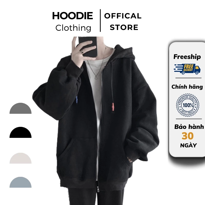 Áo Khoác Kéo Khóa Nam, Nữ Hoodie Basic Unisex Nỉ From Rộng Màu Xanh Dương HDKK950