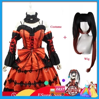 Anime date a live cosplay costume cho phụ nữ người lớn cơn ác mộng tokisaki kurumi lolita red dress tóc giả trang phục halloween carnival party váy lạ mắt