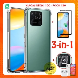 Ốp Điện Thoại TPU Chống Sốc + Kính Cường Lực Full màn + Dán bảo vệ Camera Cho Xiaomi Poco C40 Redmi 10C 13C A3 Redmi 10