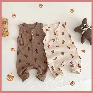 Bộ Áo Liền Quần Không Tay Chất Liệu Cotton In Hình Gấu Dễ Thương Dành Cho Bé Trai Gái