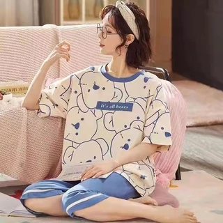 Đồ bộ nữ dễ thương, pyjama, bộ ngủ cotton thun co giãn mặc nhà tay cộc quần lửng mùa hè chất vải mềm mịn thoáng khí L02