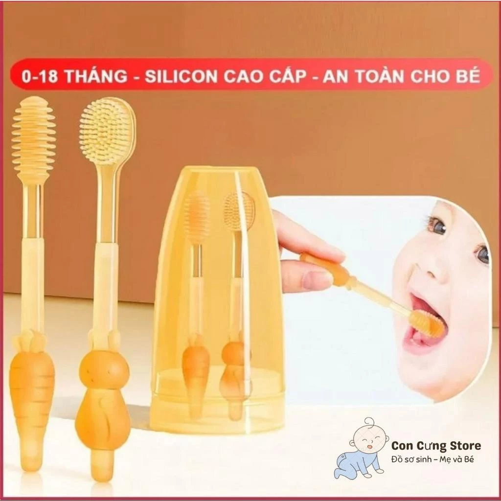 Bàn chải đánh răng và rơ lưỡi silicon cho bé sơ sinh Từ 0-18 tháng mềm mại