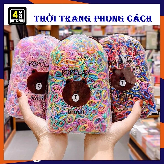 Túi 4000c Chun Buộc Tóc Nhiều Màu Cho Bé Kèm Túi Gấu - Set 4000 Dây Buộc tóc
