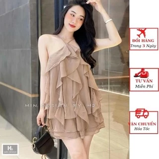 Set áo 2 dây voan tơ nữ cổ yếm bèo tầng kèm quần short tiểu thư bánh bèo đi biển ulzzang Hàn Quốc