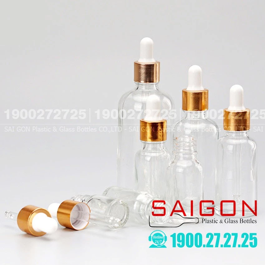 Lọ Chiết Serum | Lọ Chiết Mỹ Phẩm Thủy Tinh Nắp Bóp Khuyên Xi Vàng , Nhỏ Giọt | Tùy Chọn Dung Tích