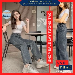 Quần Jeans Ống Rộng Nữ Chất Bò Màu Xám Khói Và Xanh Trơn Siêu Hot 00